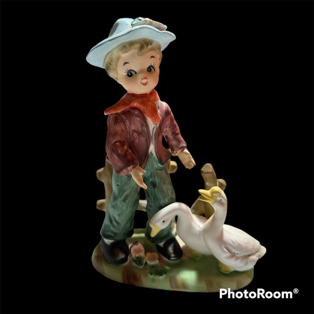 Chase Japan Vintage Figurine Boy with Ducks 6.5" Nice!